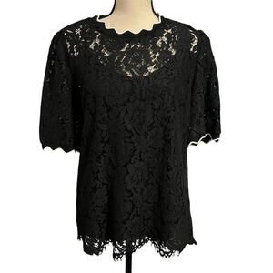 Alberto Makali New York Sheer Black Lace Blouse Top Sz L Holiday Romance